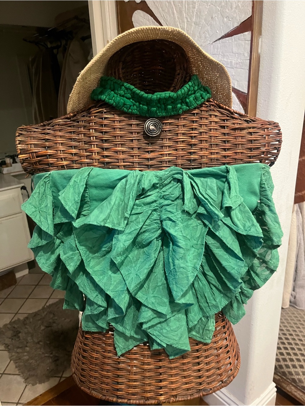 Anthropologie Emerald Green Ruffled Off-Shoulder Crop Top